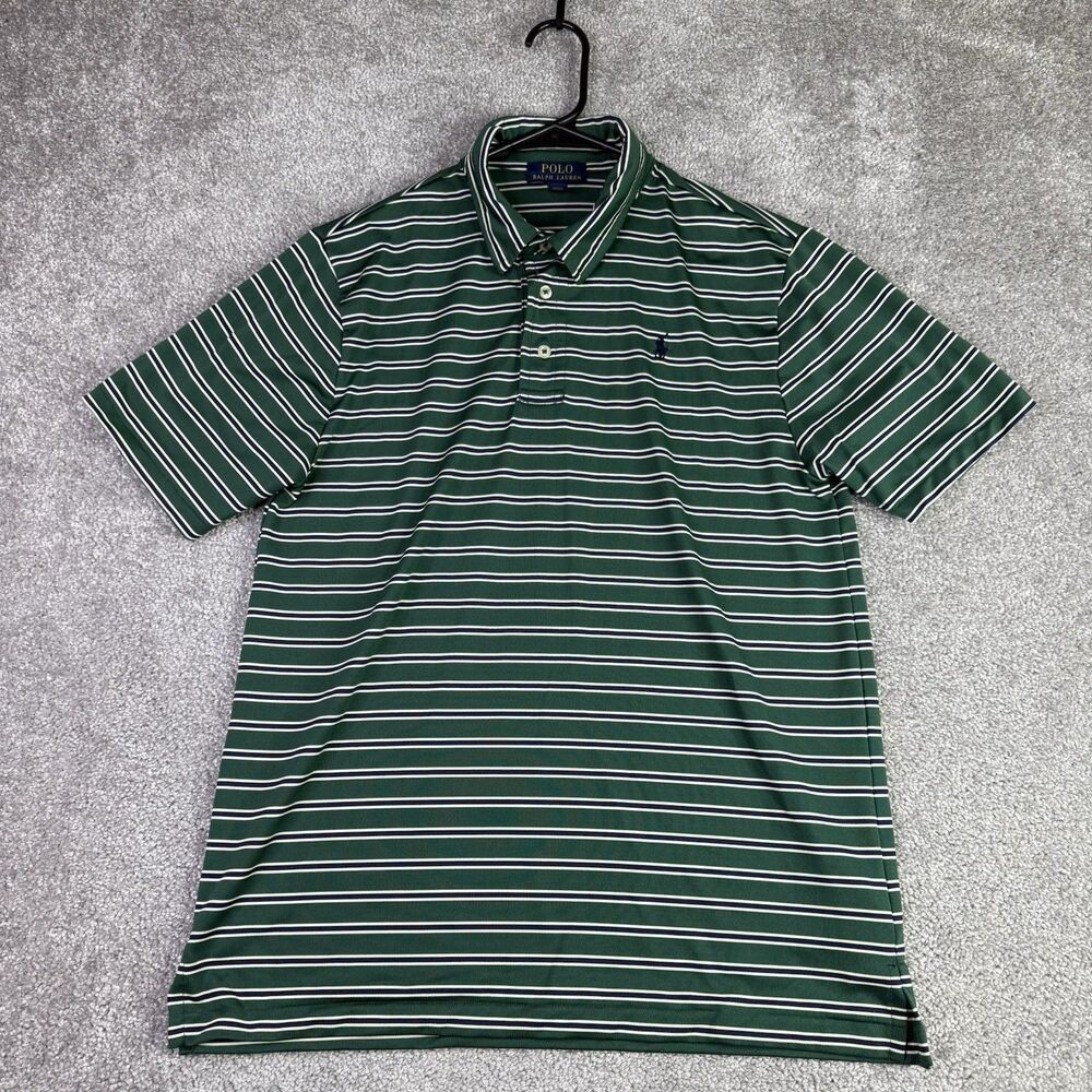 Polo Ralph Lauren Shirt Men’s XL Green Striped Golf Short Sleeve Preppy Casual